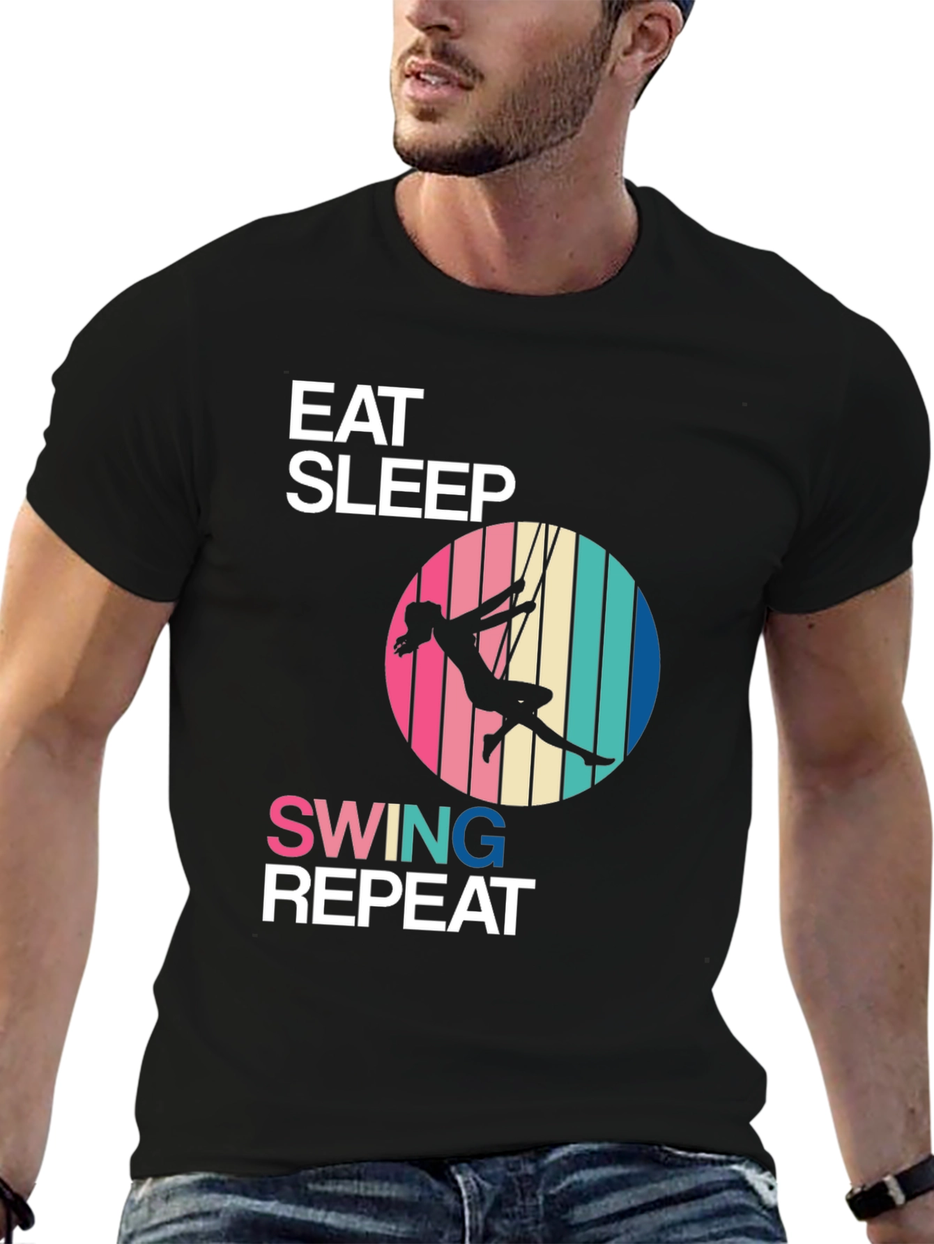 Eat Sleep Swing Repeat Black T-Shirt