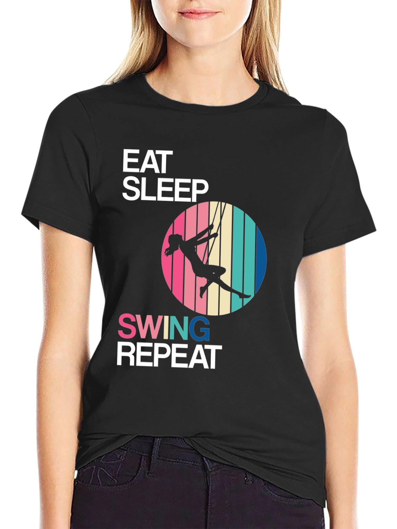 Eat Sleep Swing Repeat Black T-Shirt