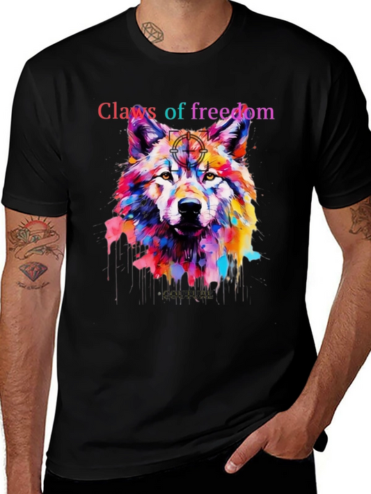 Claws of Freedom Wolf Graphic Tee - Artistic Mens T-Shirt