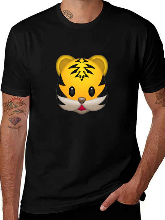 Tiger Emoji Graphic Tee - Black Cotton T-Shirt