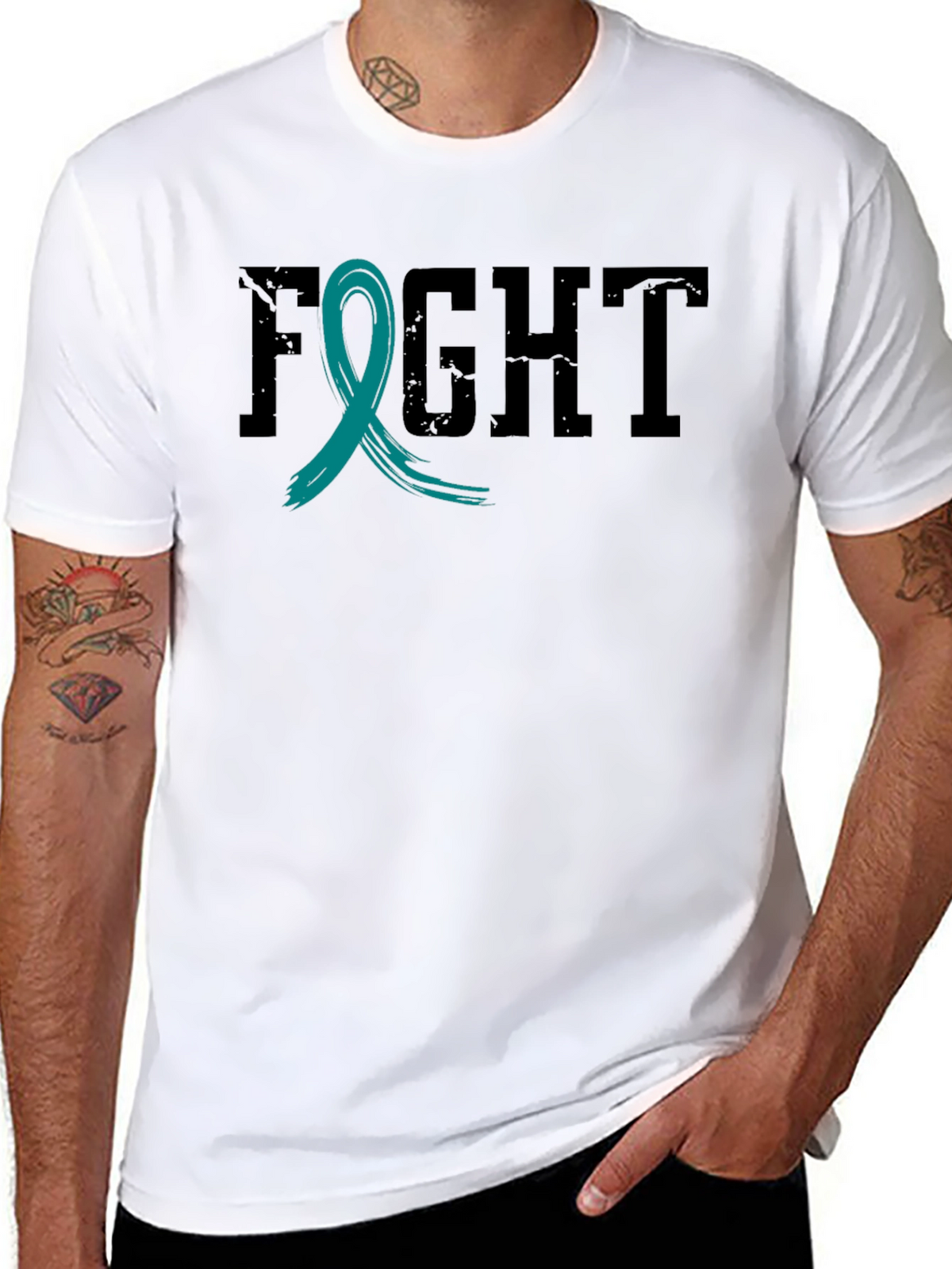Fight Cancer Awareness Ribbon T-Shirt - Black