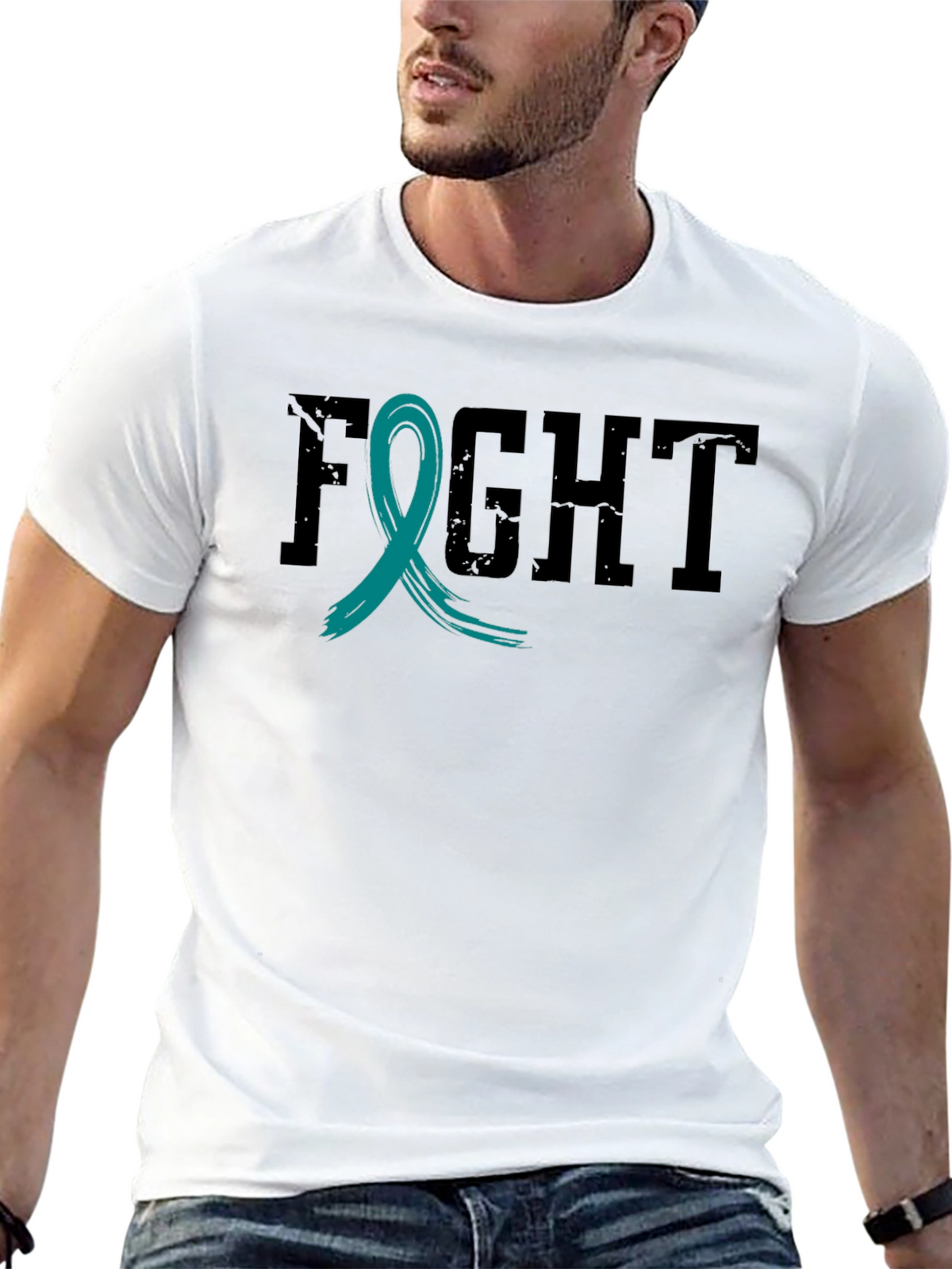 Fight Cancer Awareness Ribbon T-Shirt - Black