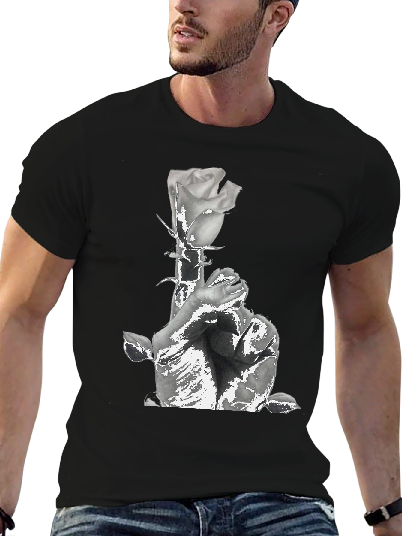 Rose & Prayers Graphic Tee - Black
