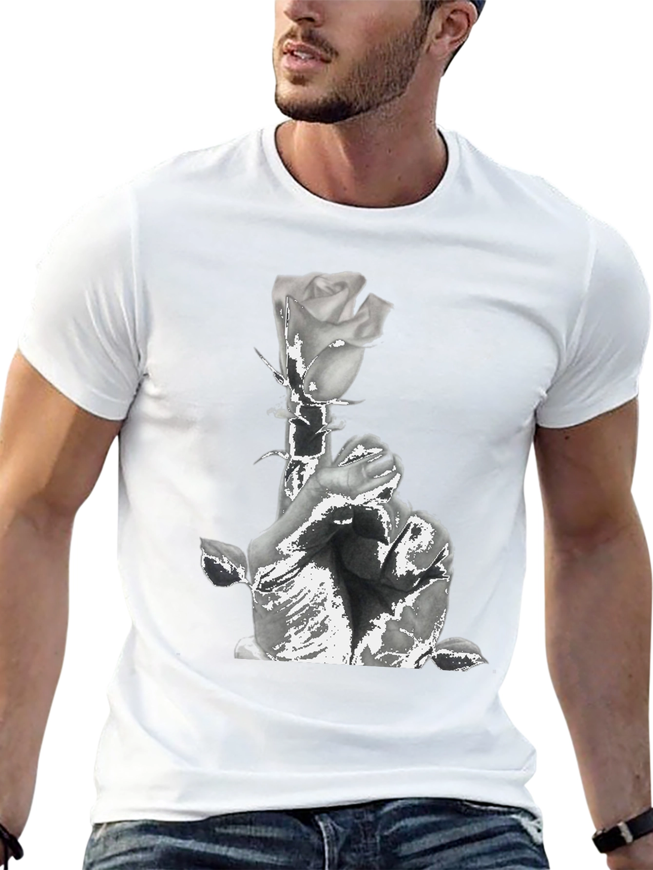 Rose & Prayers Graphic Tee - Black