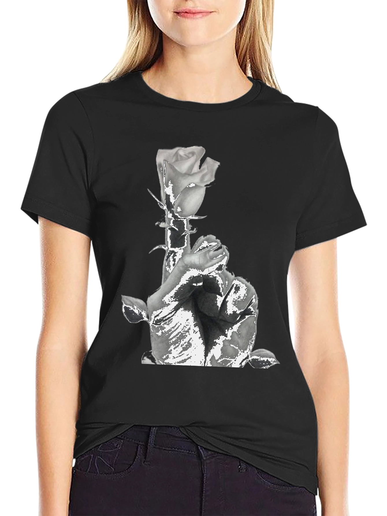 Rose & Prayers Graphic Tee - Black