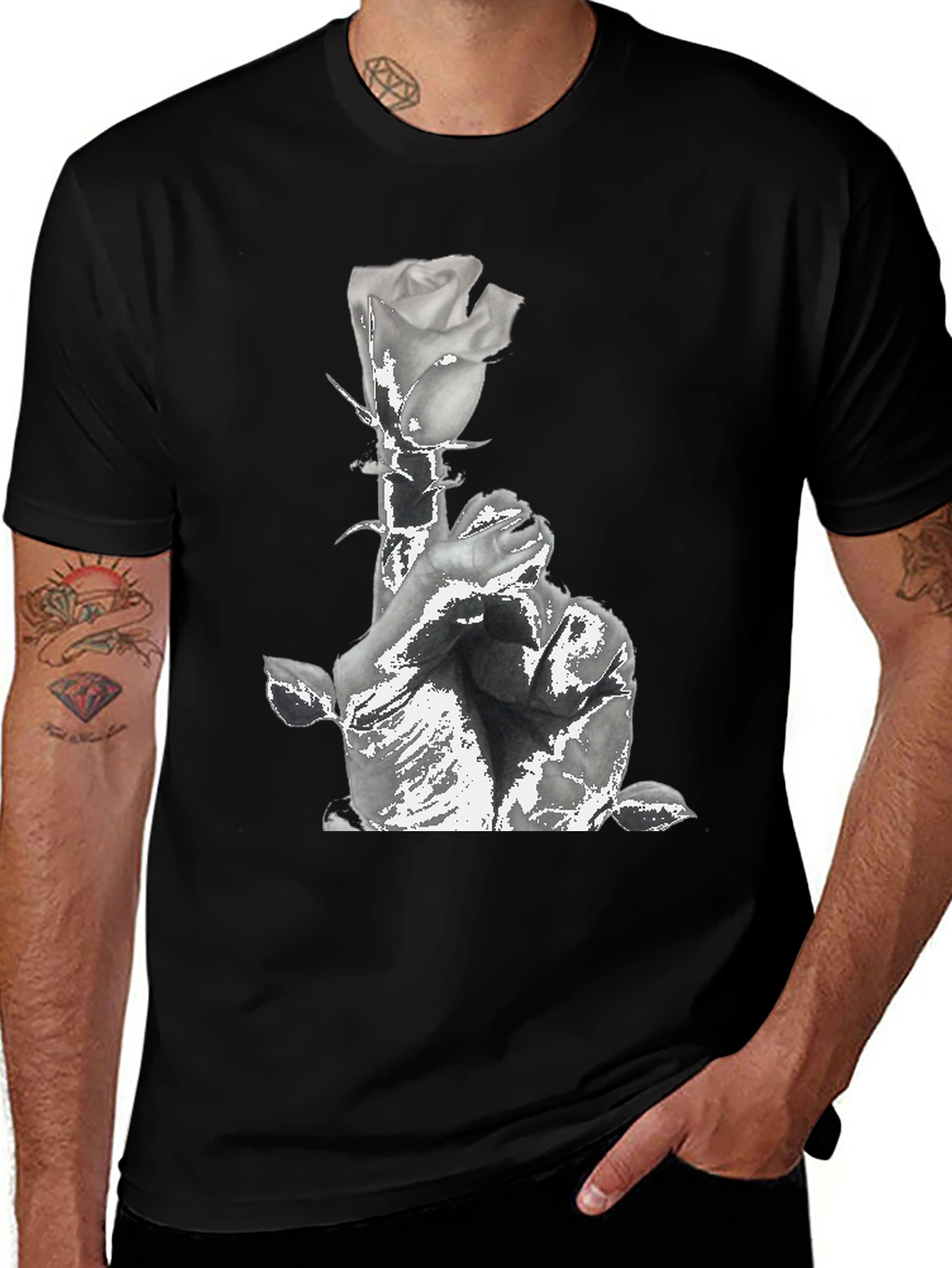 Rose & Prayers Graphic Tee - Black
