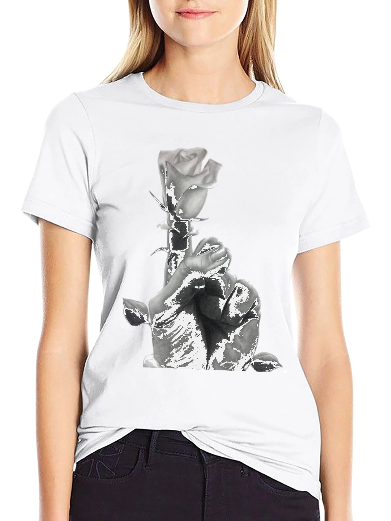 Rose & Prayers Graphic Tee - Black