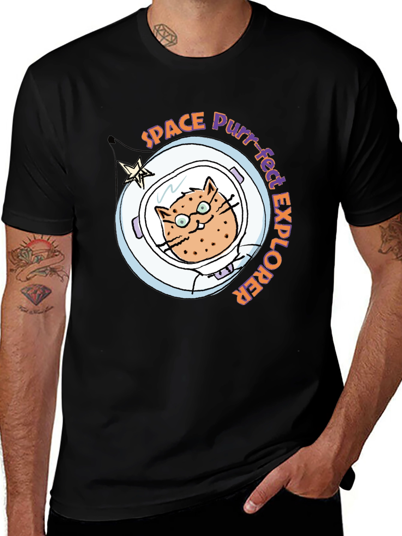 Space Purr-fect Explorer Black T-Shirt