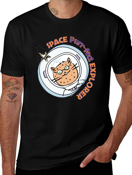 Space Purr-fect Explorer Black T-Shirt