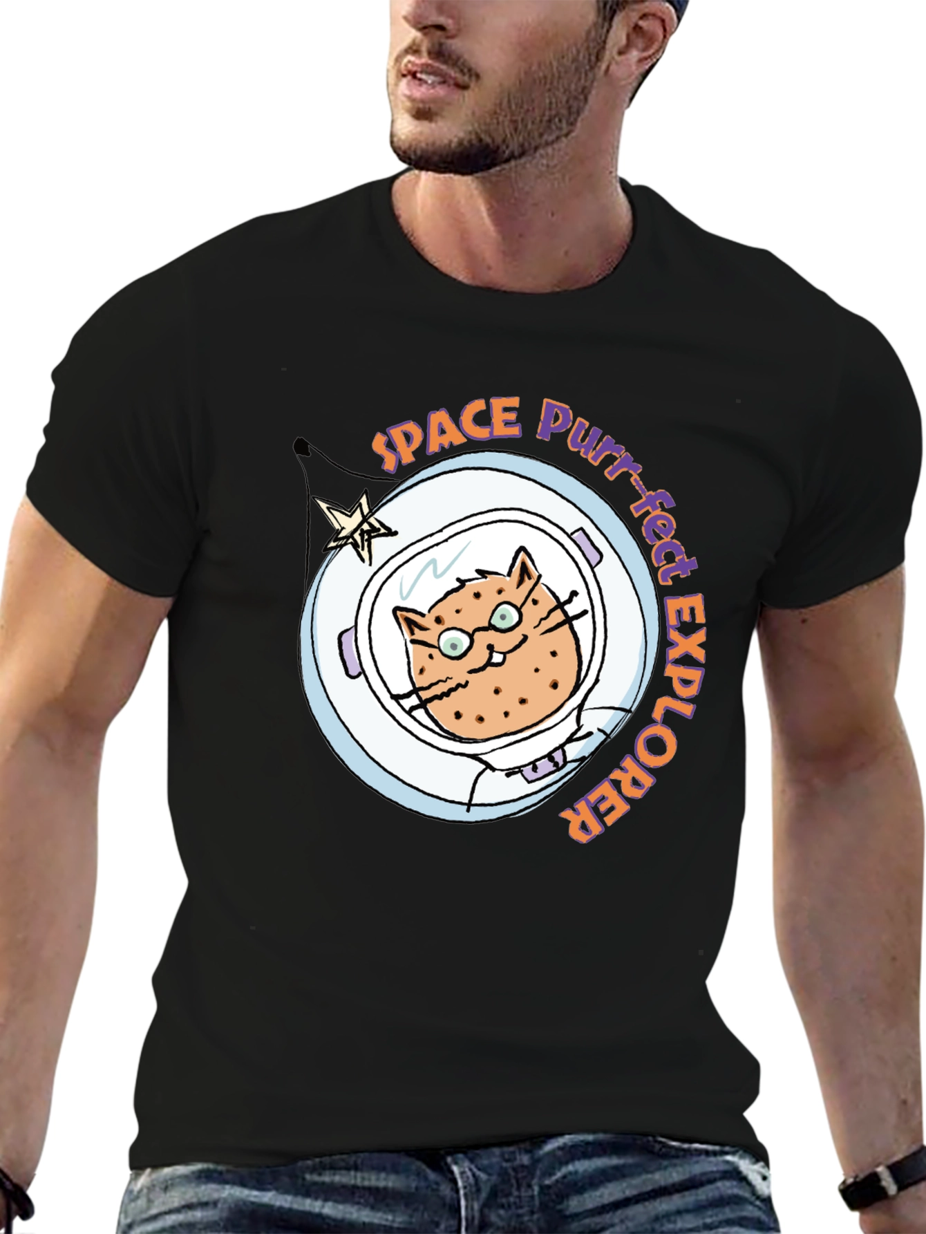 Space Purr-fect Explorer Black T-Shirt