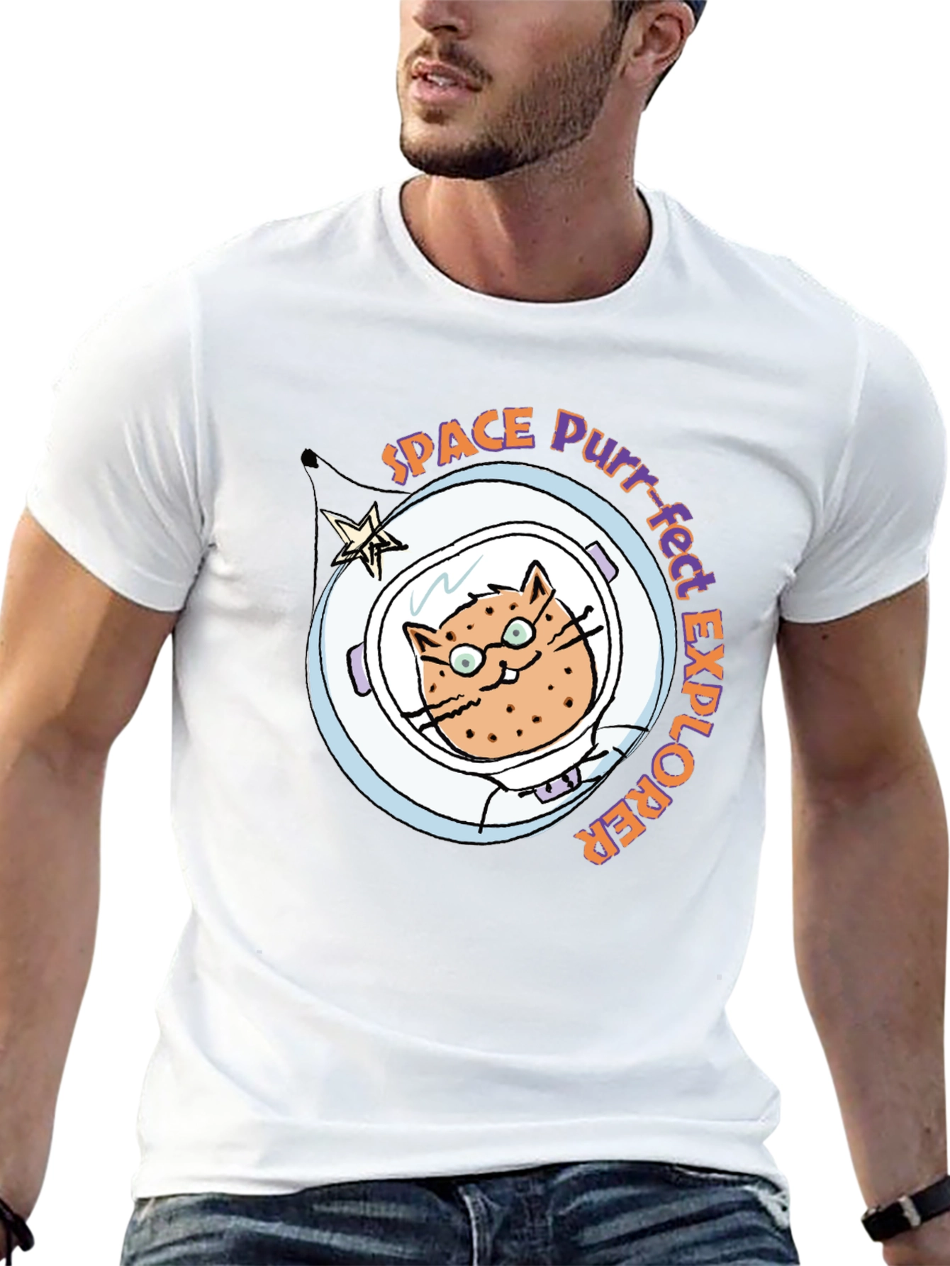 Space Purr-fect Explorer Black T-Shirt