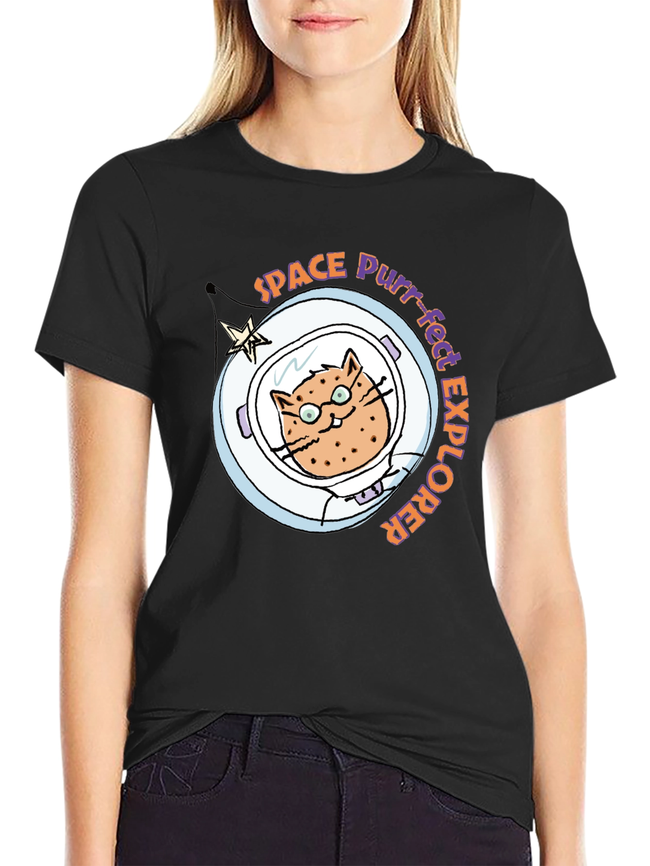 Space Purr-fect Explorer Black T-Shirt