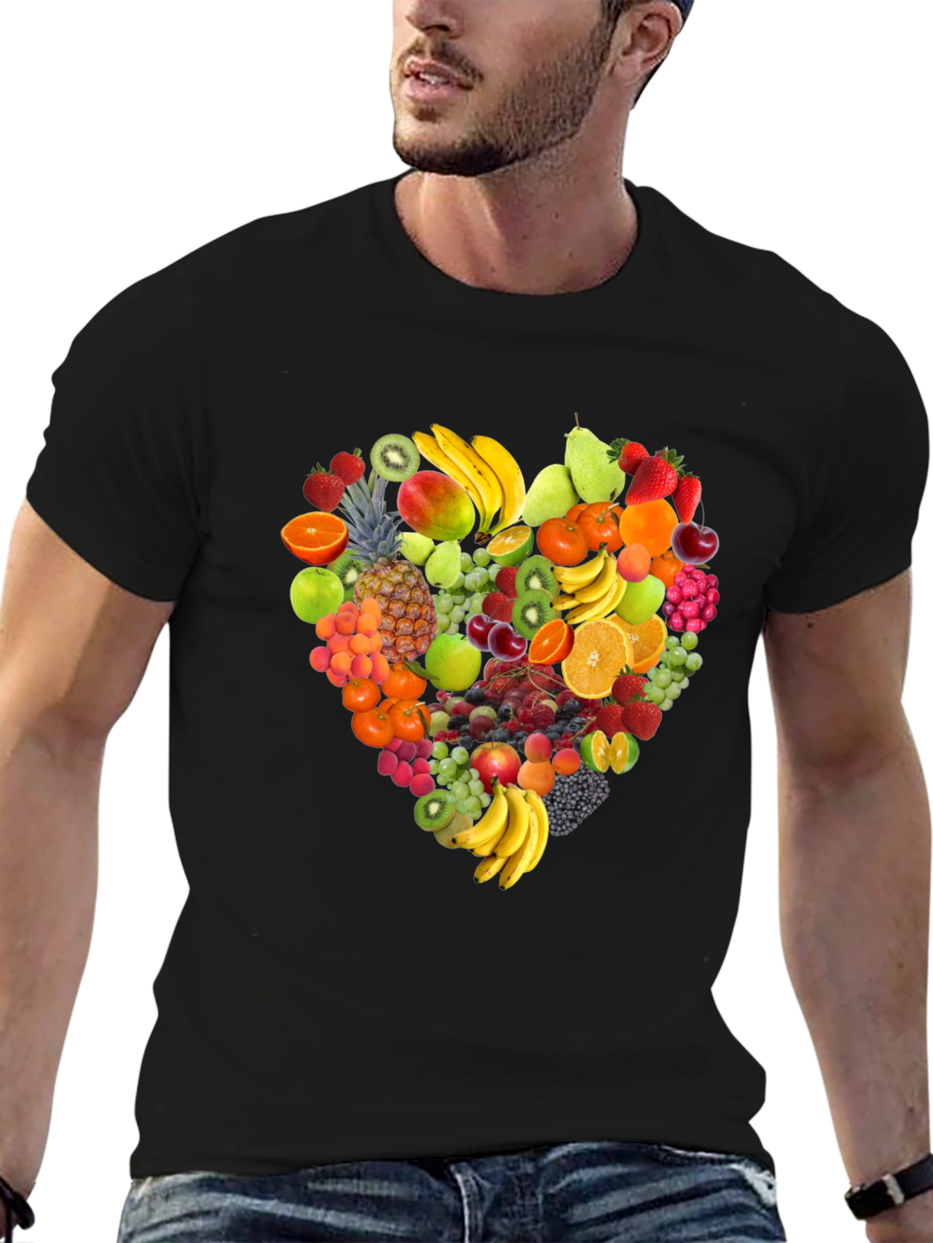 Fruit Heart Graphic Black T-Shirt