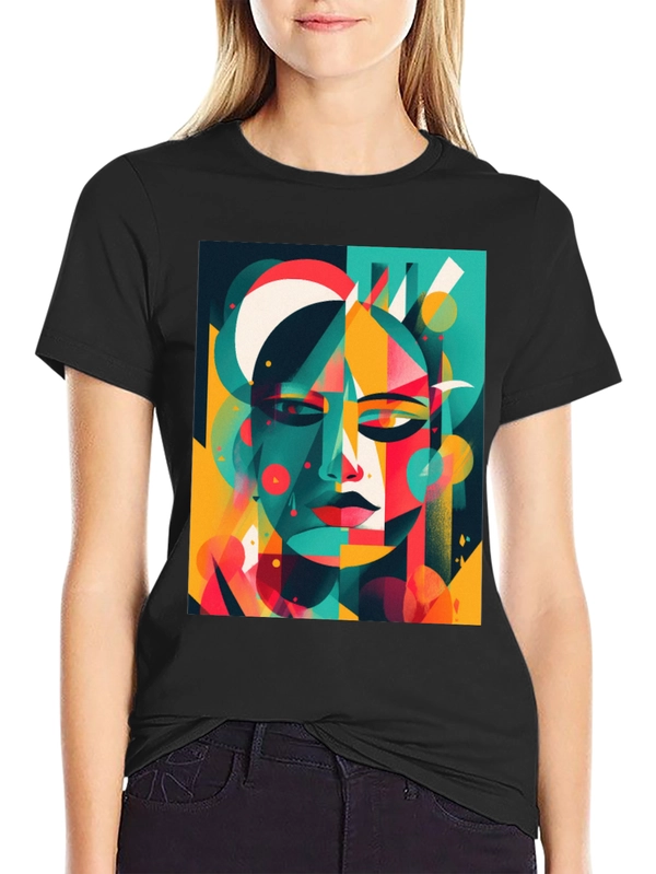 Abstract Geometric Face Graphic Black T-Shirt