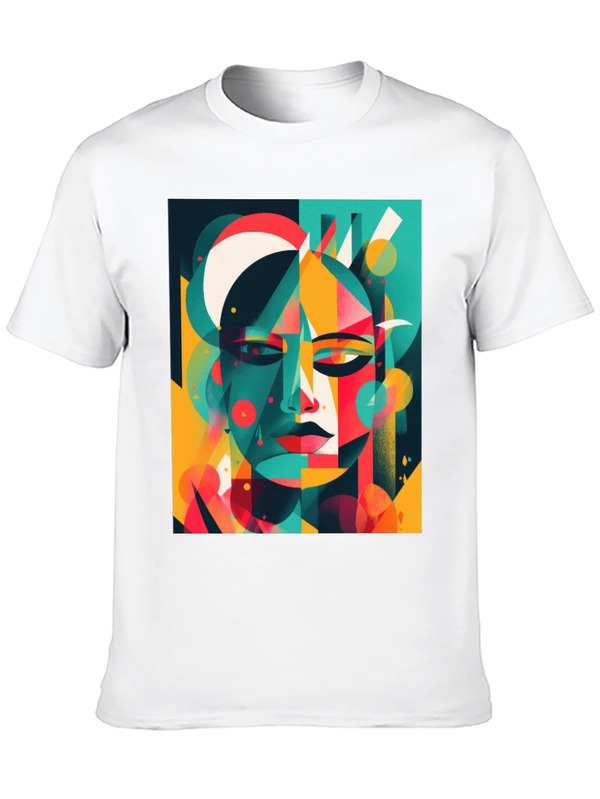 Abstract Geometric Face Graphic Black T-Shirt