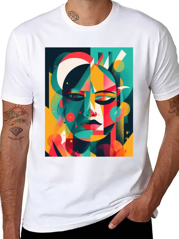 Abstract Geometric Face Graphic Black T-Shirt