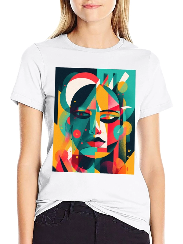 Abstract Geometric Face Graphic Black T-Shirt