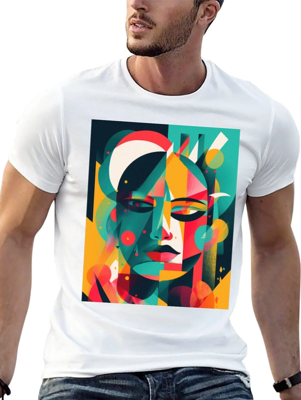 Abstract Geometric Face Graphic Black T-Shirt