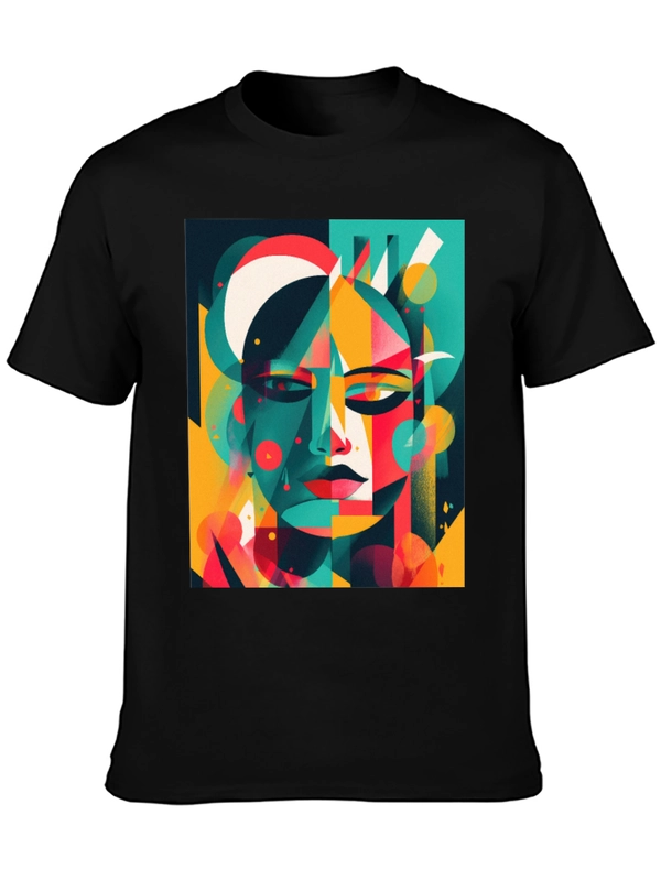 Abstract Geometric Face Graphic Black T-Shirt