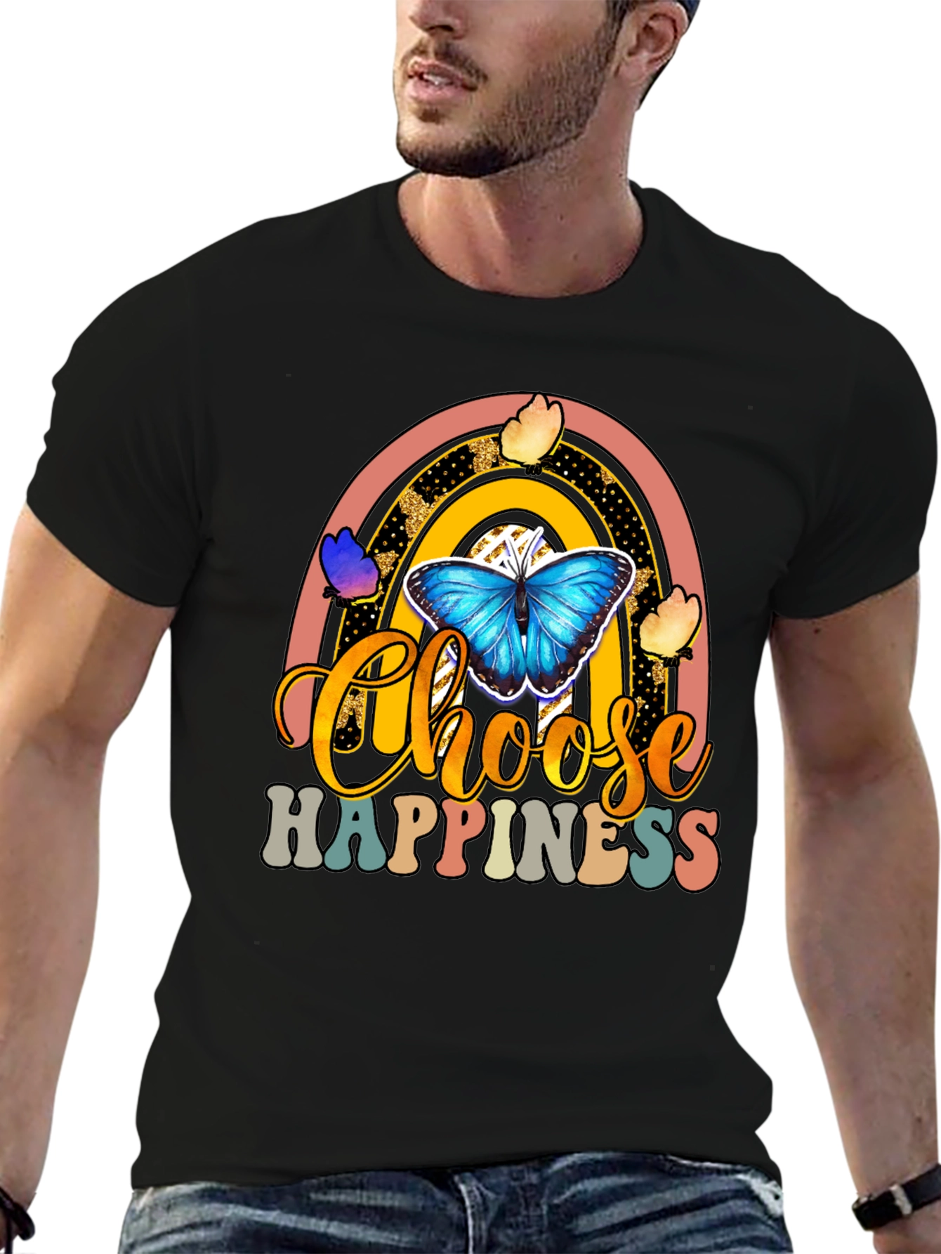 Choose Happiness T-Shirt - Butterfly Rainbow Design