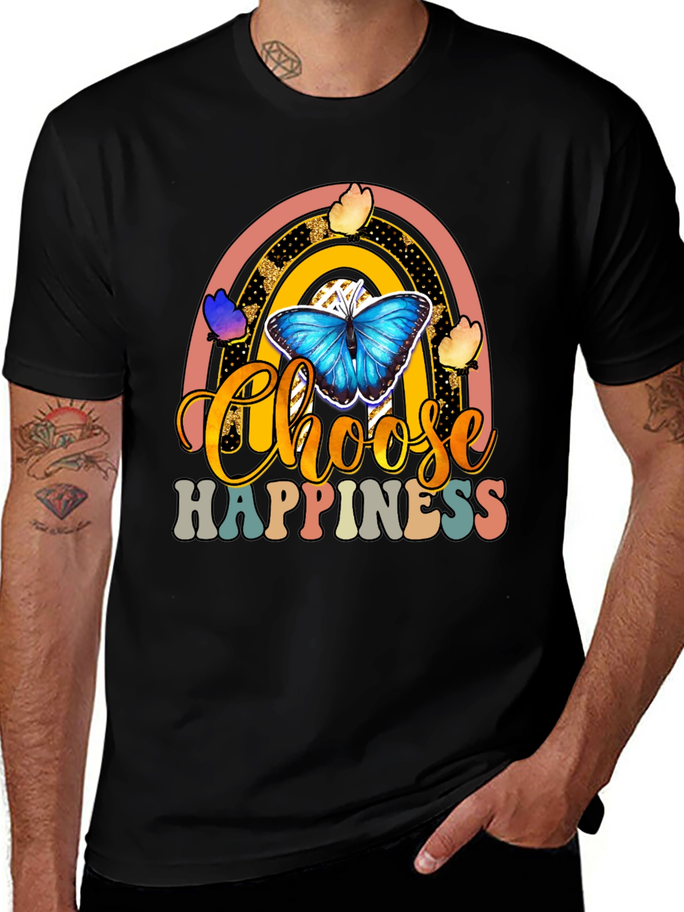 Choose Happiness T-Shirt - Butterfly Rainbow Design