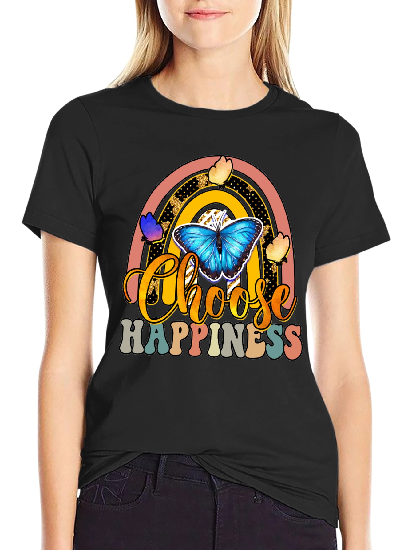 Choose Happiness T-Shirt - Butterfly Rainbow Design