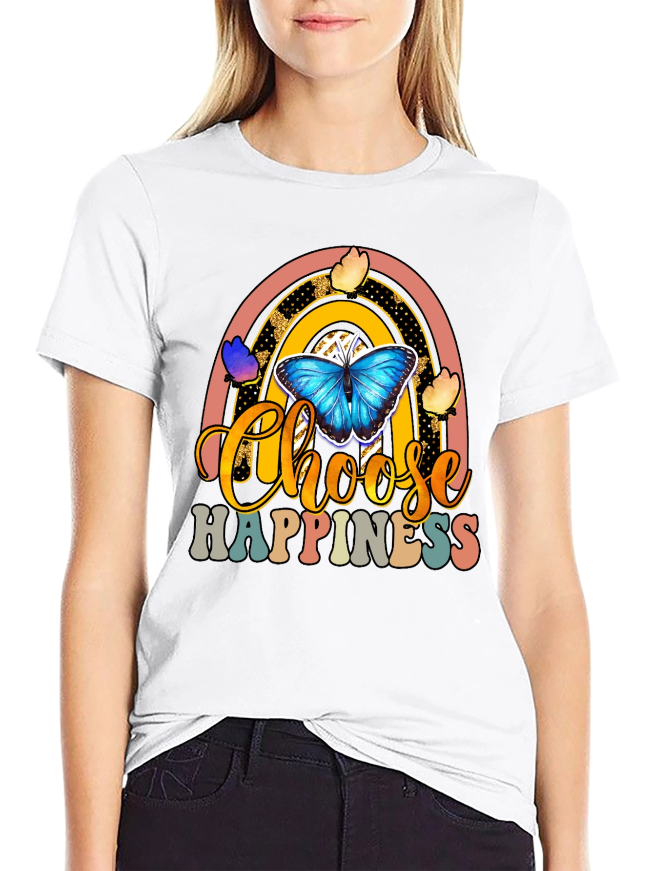 Choose Happiness T-Shirt - Butterfly Rainbow Design