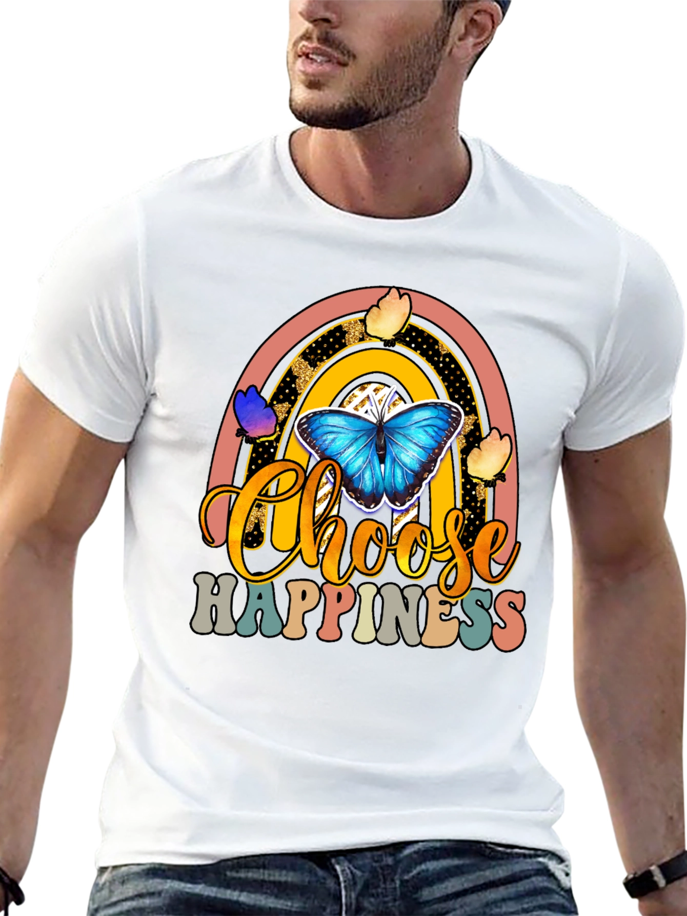 Choose Happiness T-Shirt - Butterfly Rainbow Design