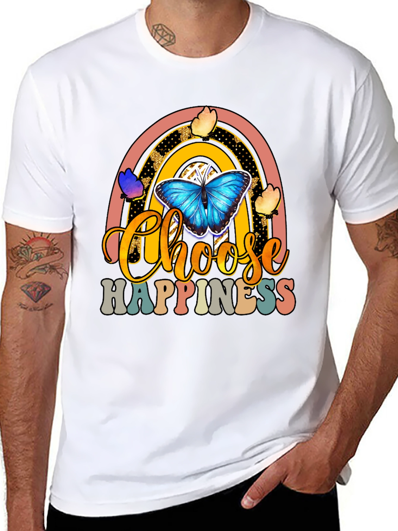 Choose Happiness T-Shirt - Butterfly Rainbow Design