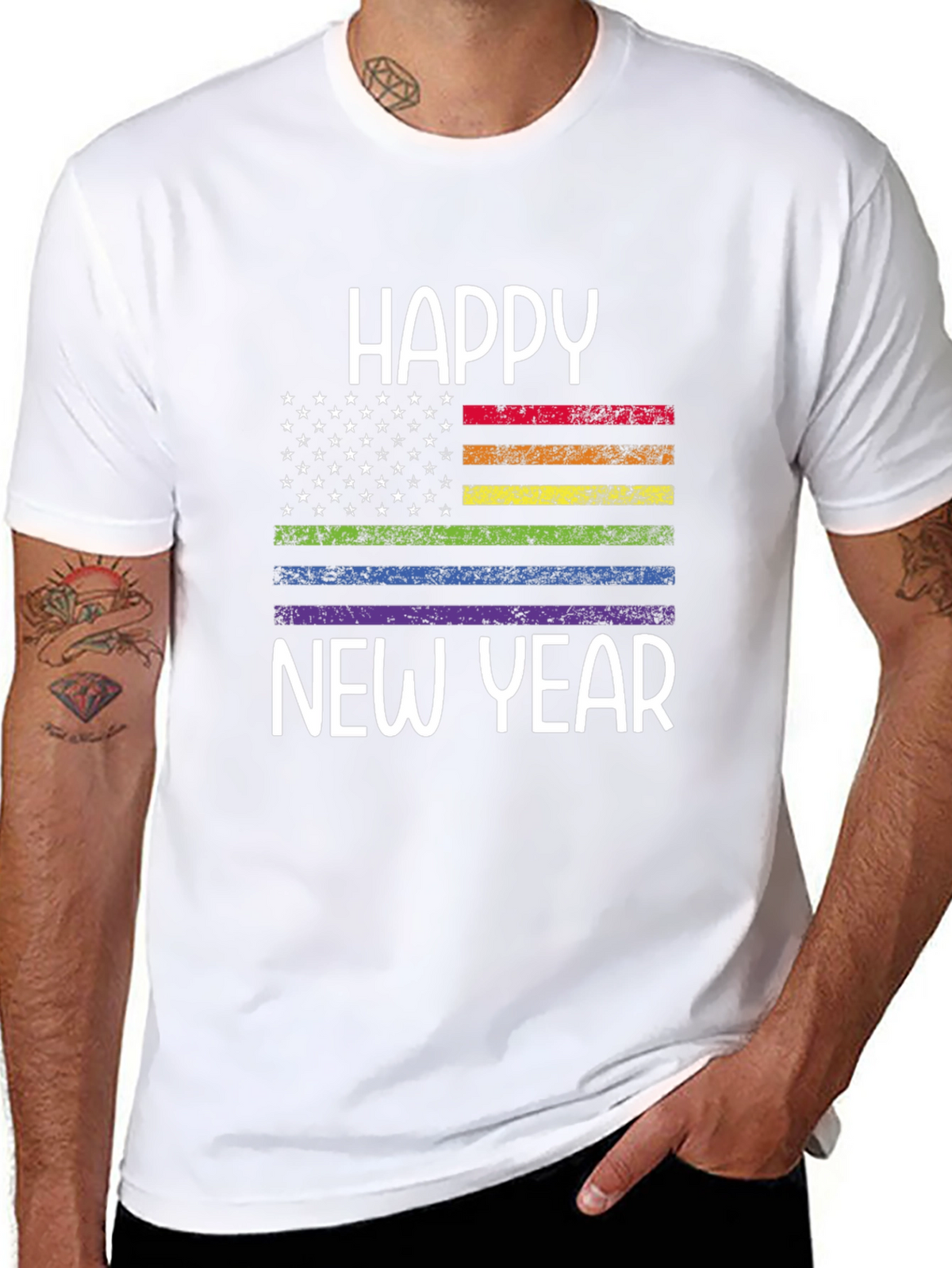 Happy New Year LGBTQ Pride Flag Graphic Tee