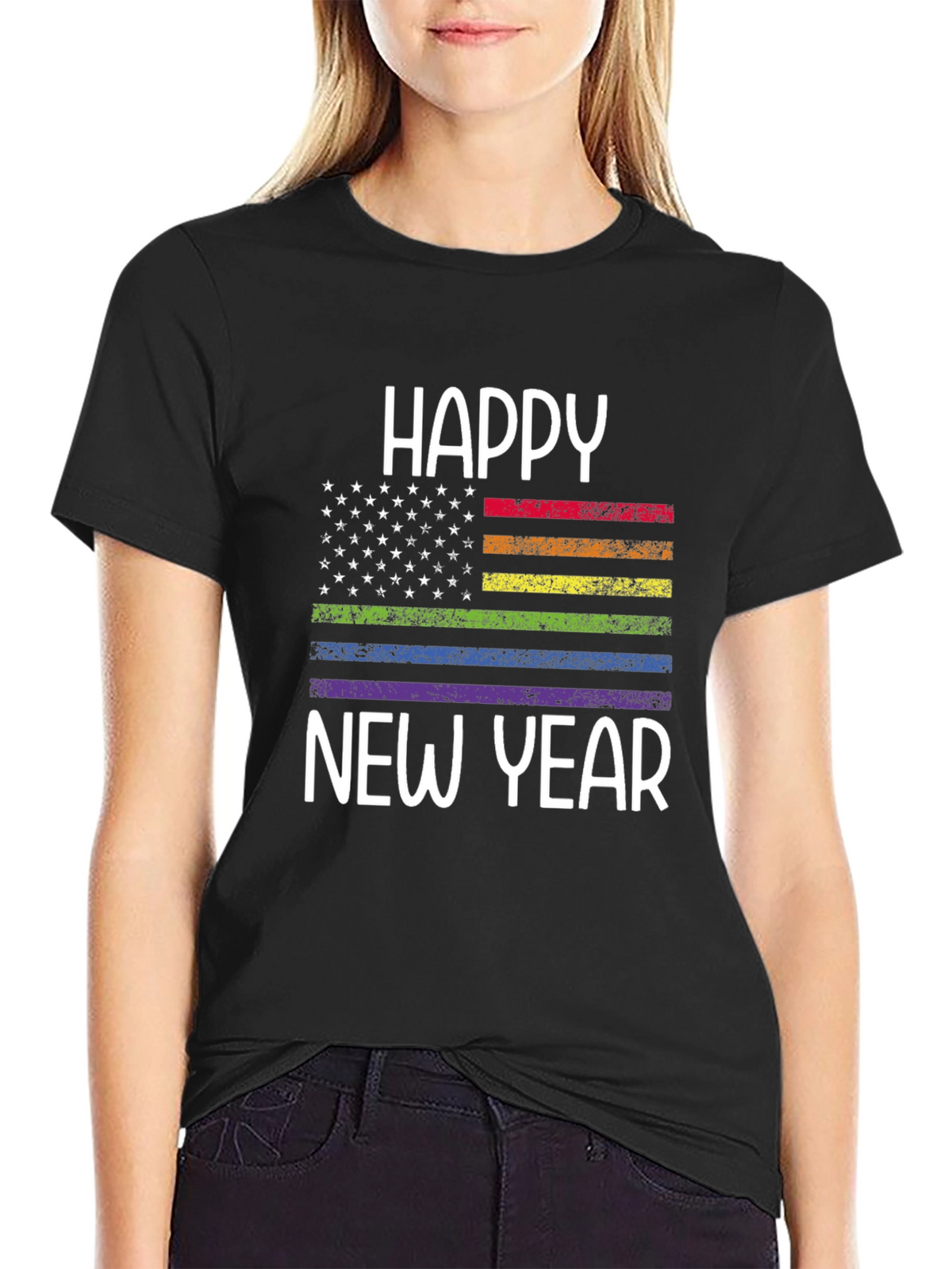 Happy New Year LGBTQ Pride Flag Graphic Tee