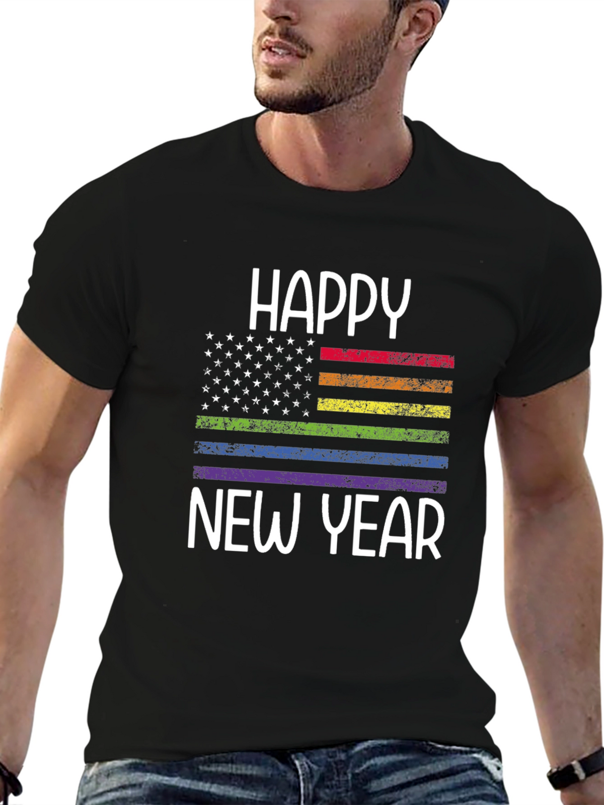 Happy New Year LGBTQ Pride Flag Graphic Tee