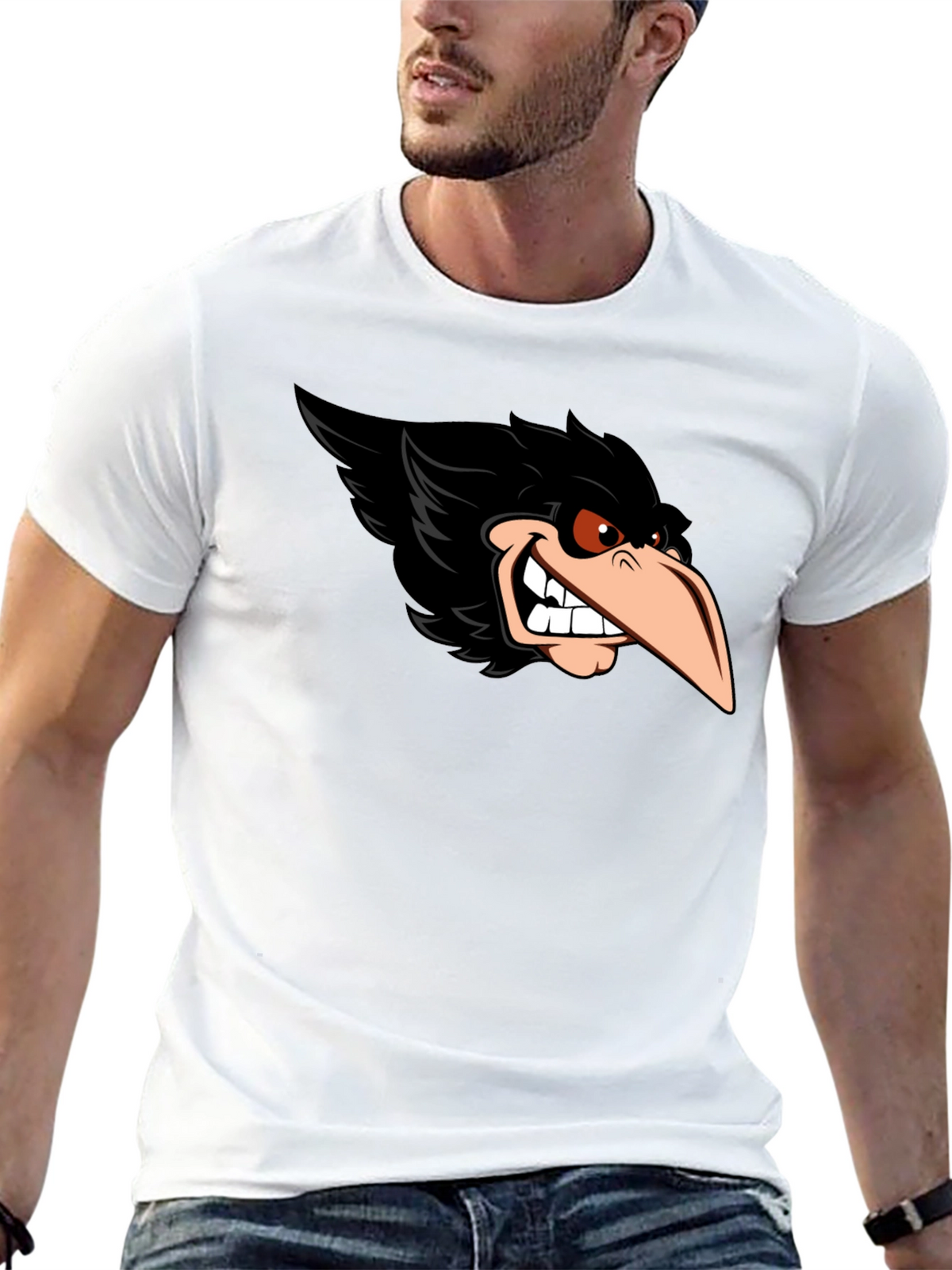 Raven Graphic Tee - Cool Cartoon Bird Design