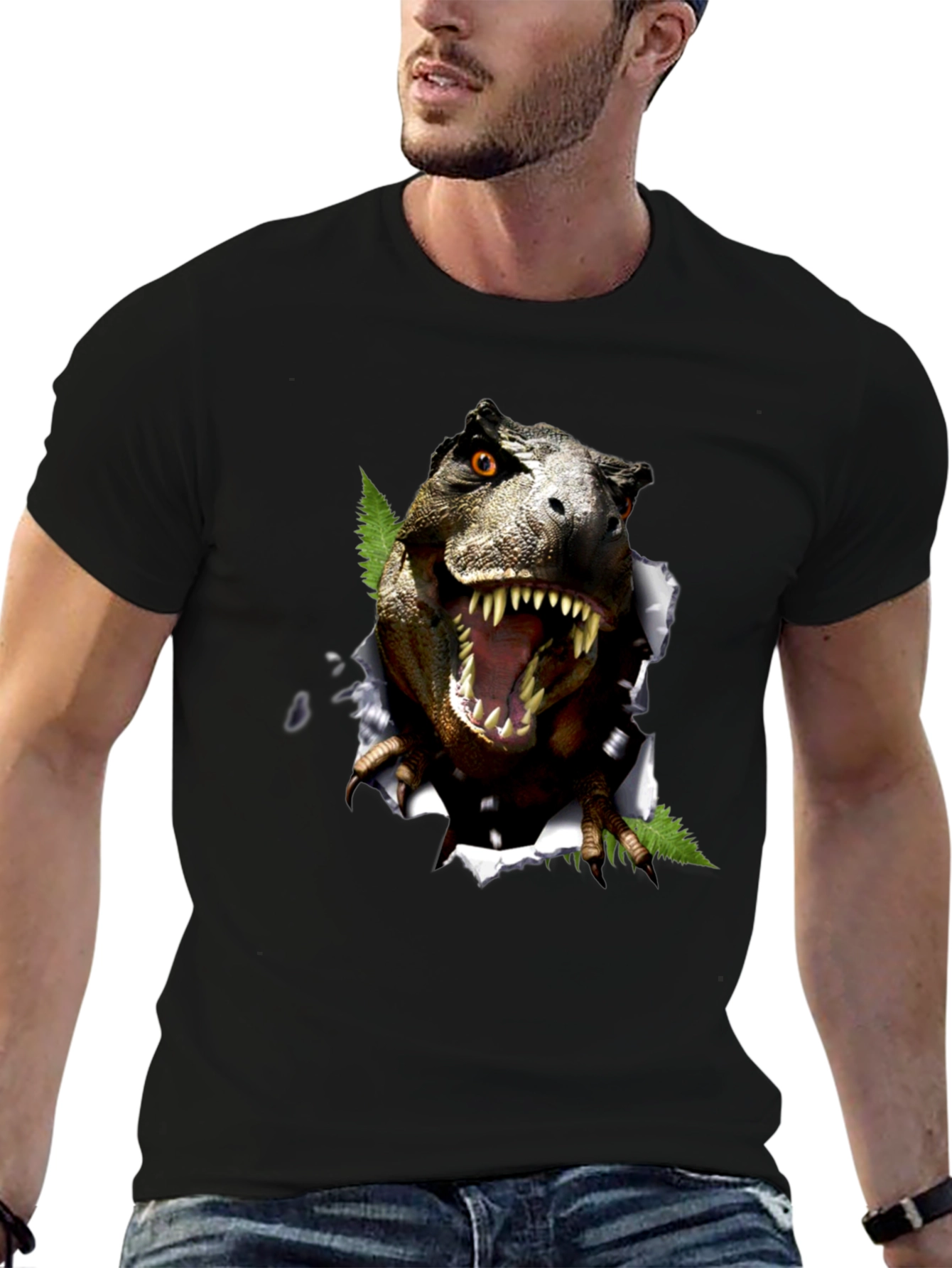 Dinosaur Graphic T-Shirt - Black Cotton Blend Tee