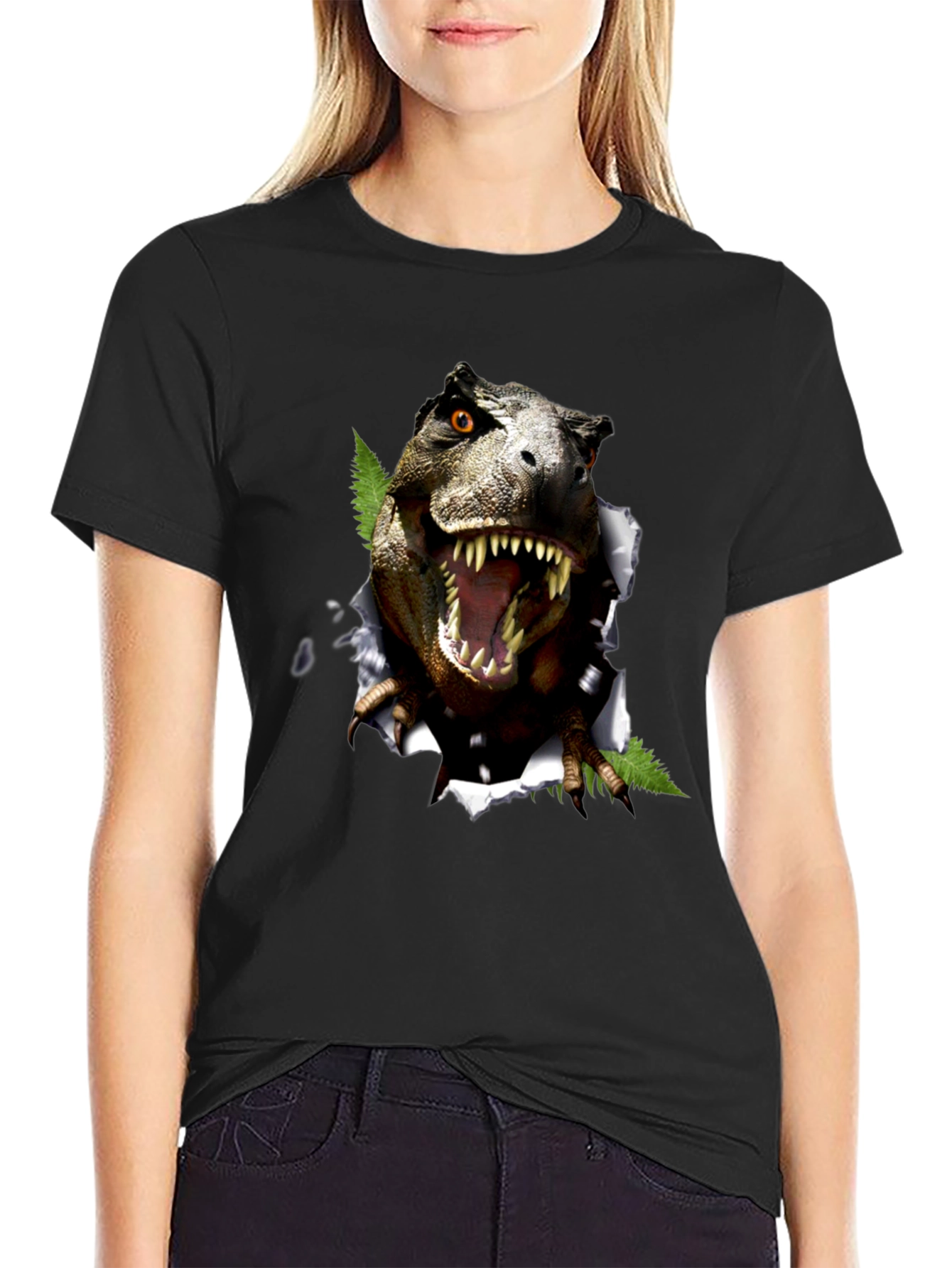 Dinosaur Graphic T-Shirt - Black Cotton Blend Tee