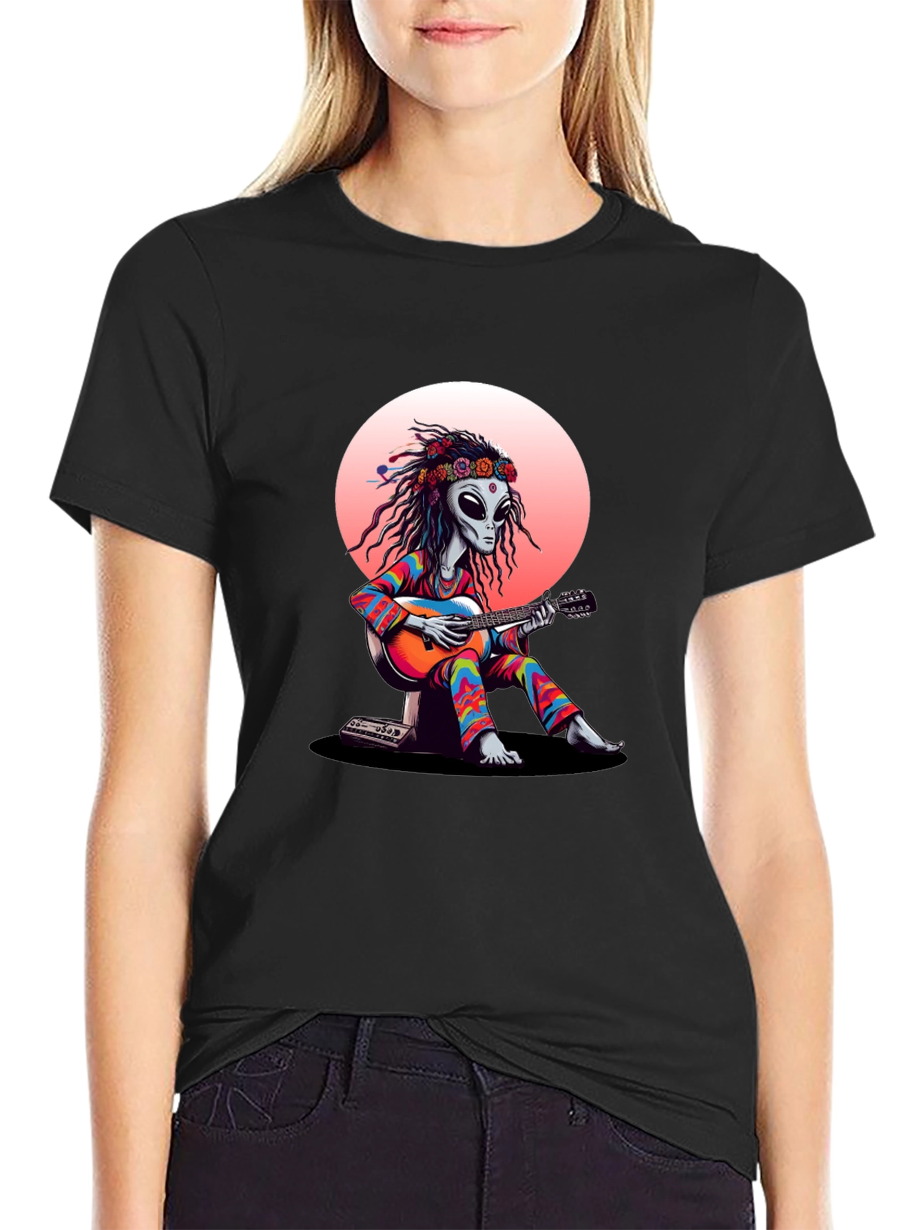 Alien Hippie T-Shirt: Retro Guitar Player