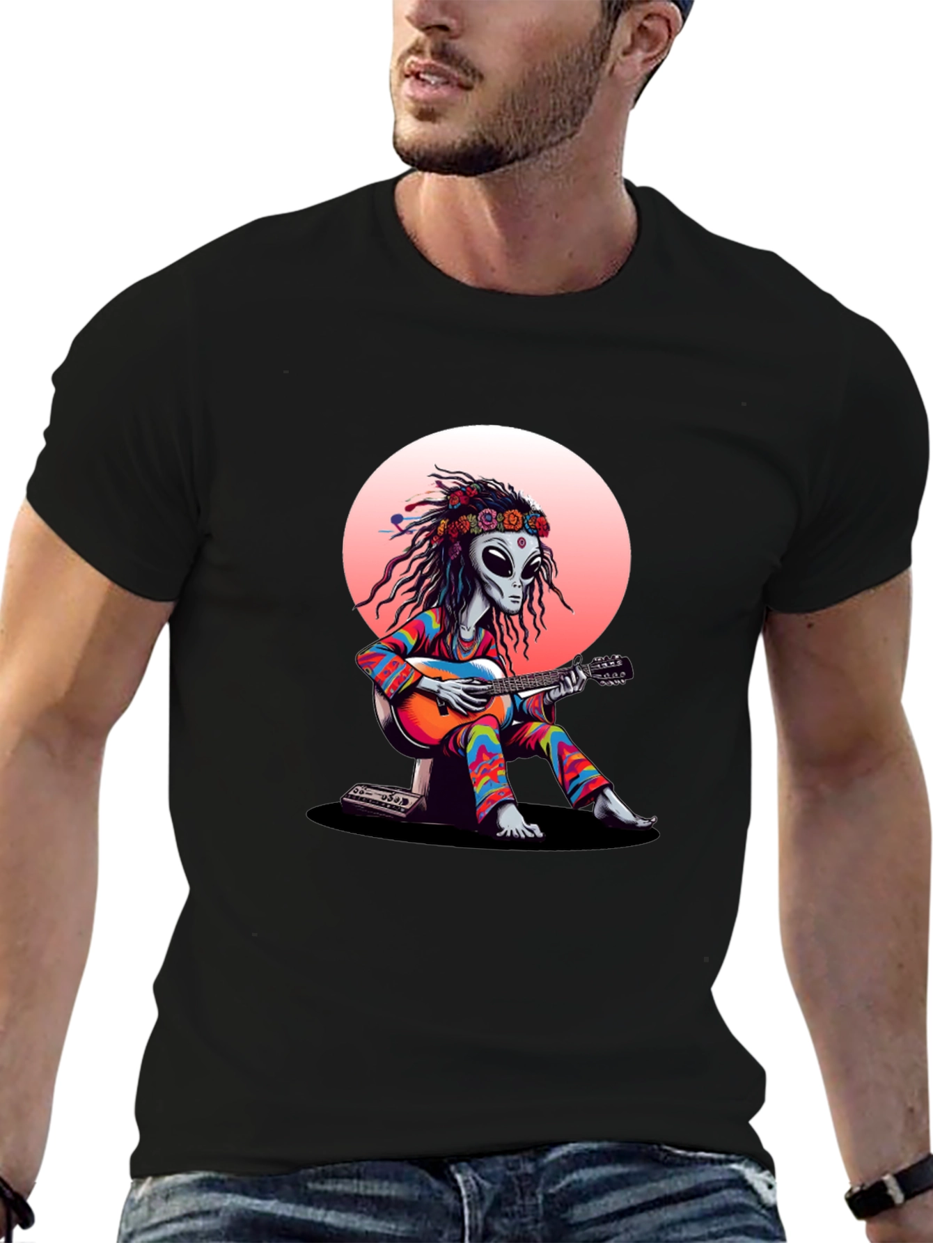 Alien Hippie T-Shirt: Retro Guitar Player