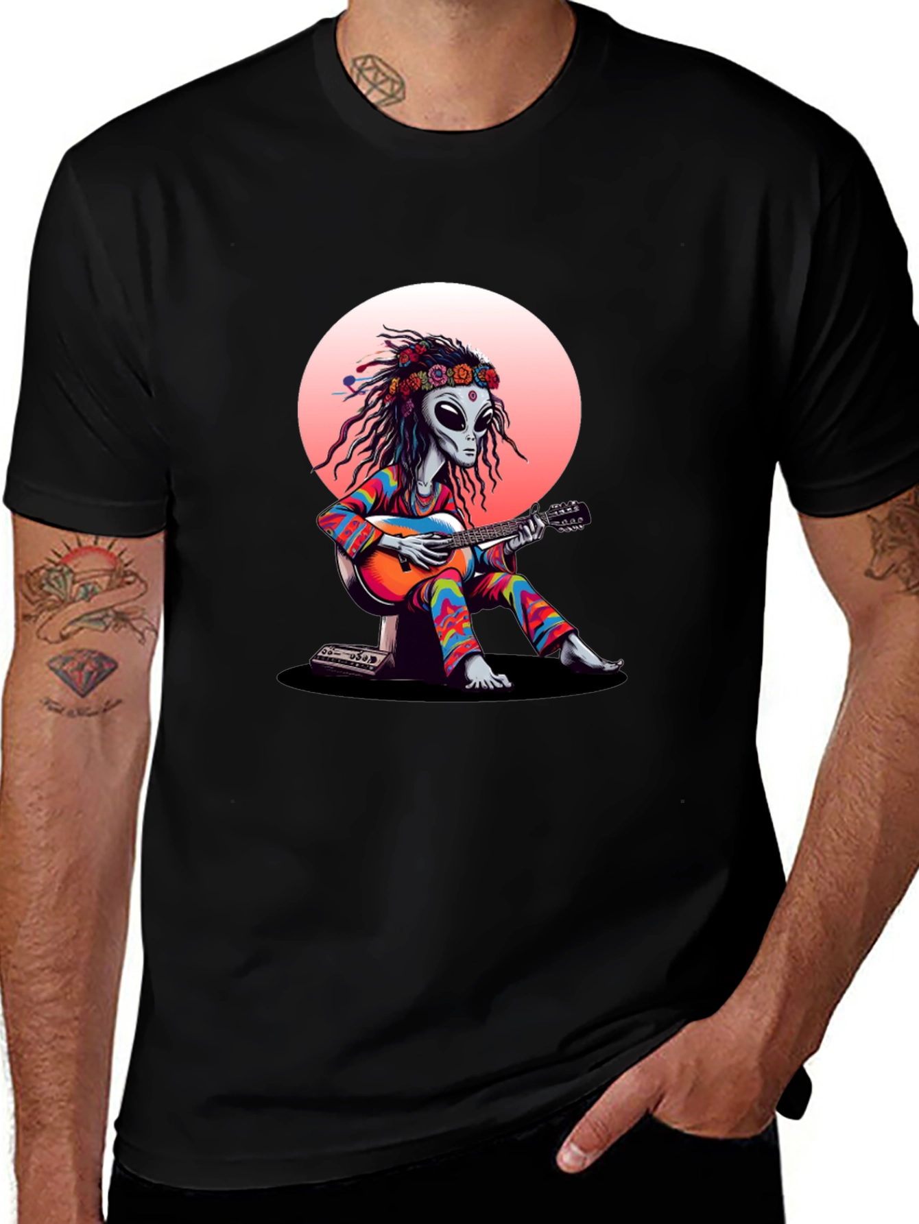 Alien Hippie T-Shirt: Retro Guitar Player