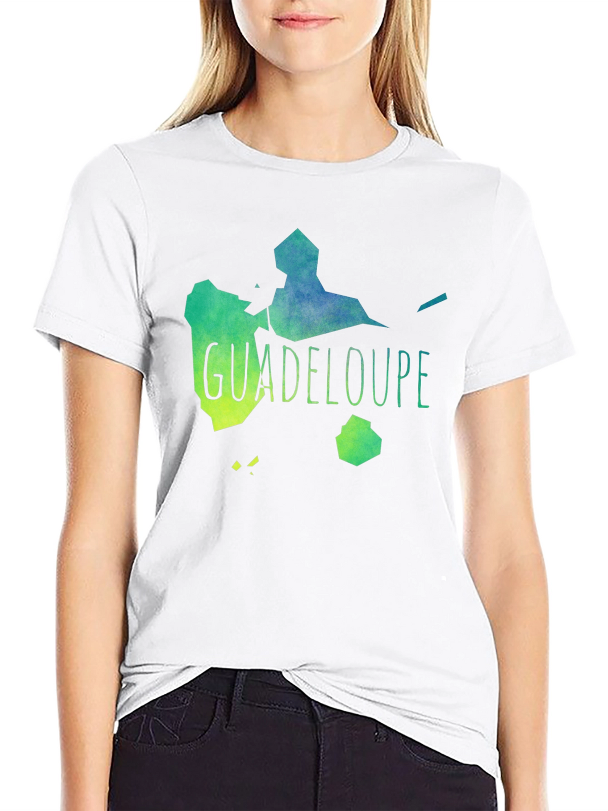Guadeloupe Map T-Shirt Black Cotton Casual Style