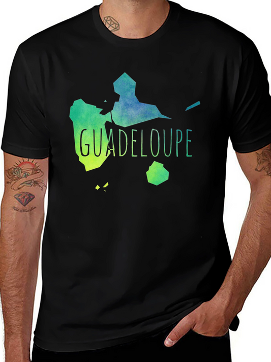 Guadeloupe Map T-Shirt Black Cotton Casual Style
