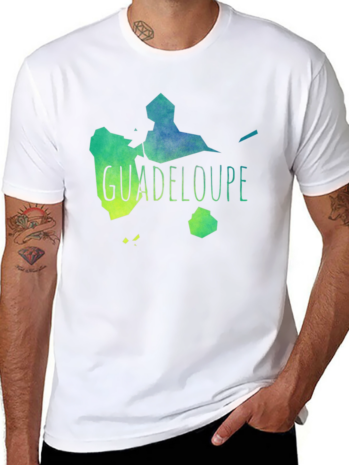Guadeloupe Map T-Shirt Black Cotton Casual Style