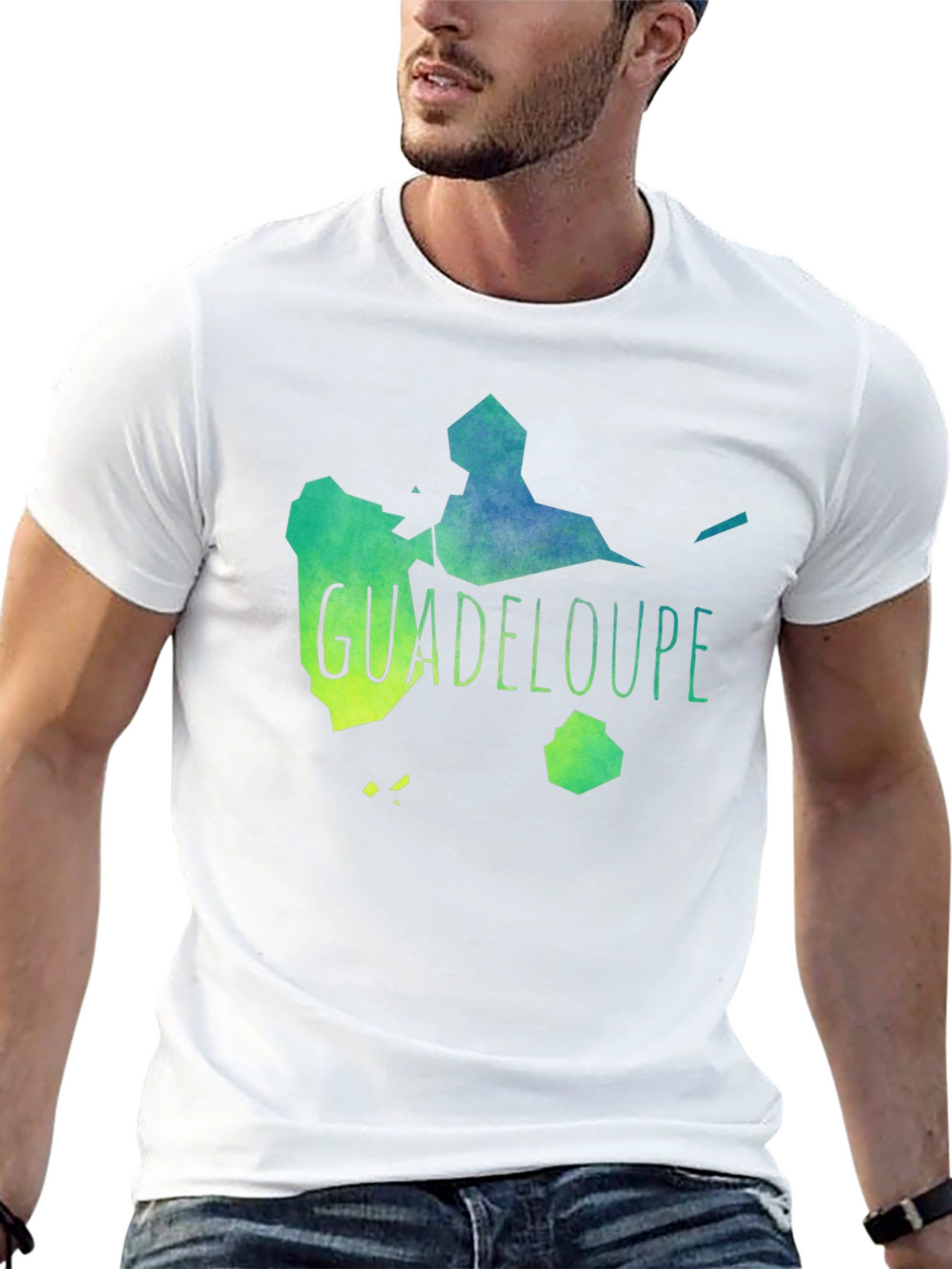 Guadeloupe Map T-Shirt Black Cotton Casual Style
