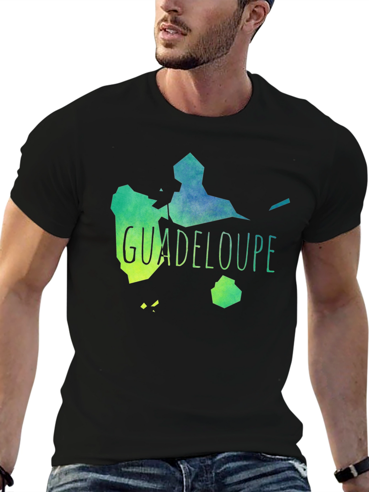 Guadeloupe Map T-Shirt Black Cotton Casual Style