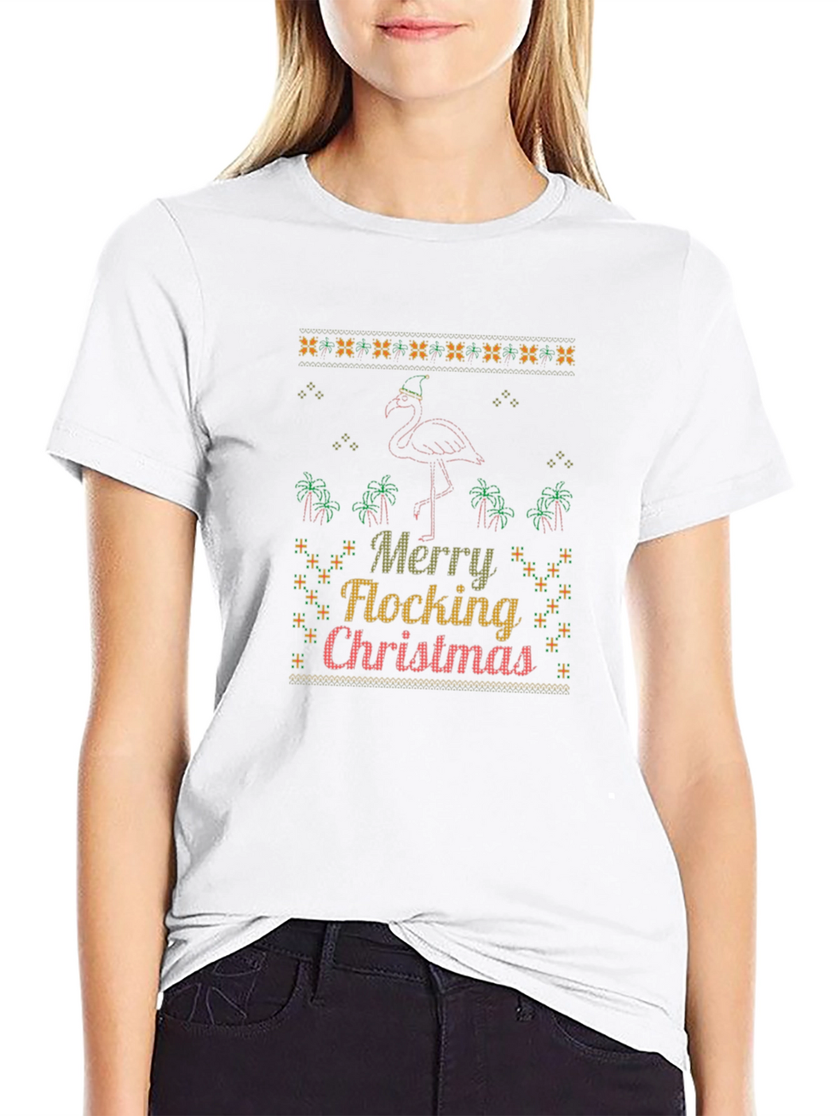 Merry Flocking Christmas Flamingo Graphic Tee