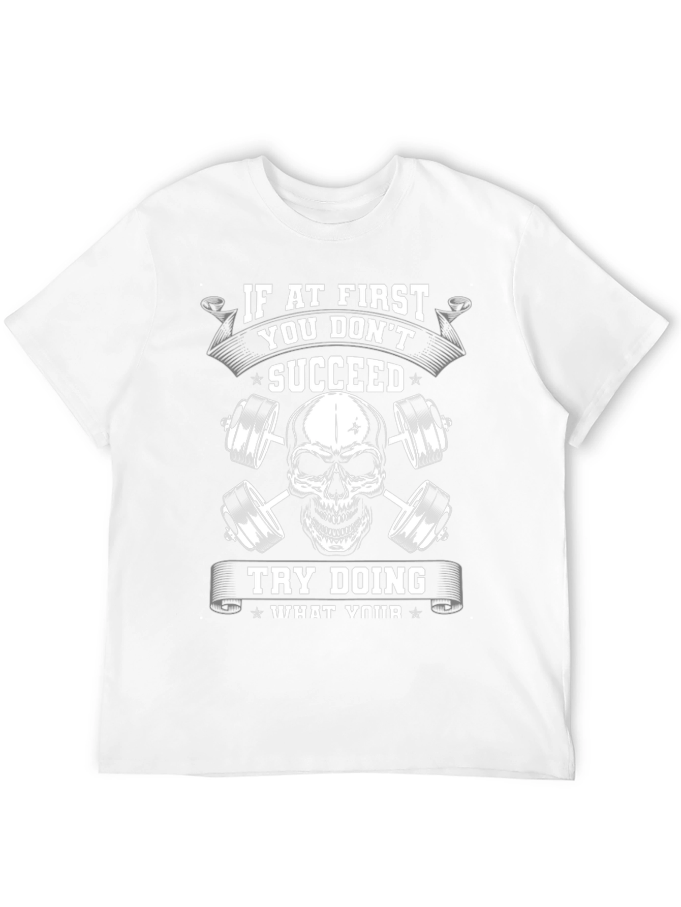 Motivational Gym T-Shirt - Skull and Barbells Design