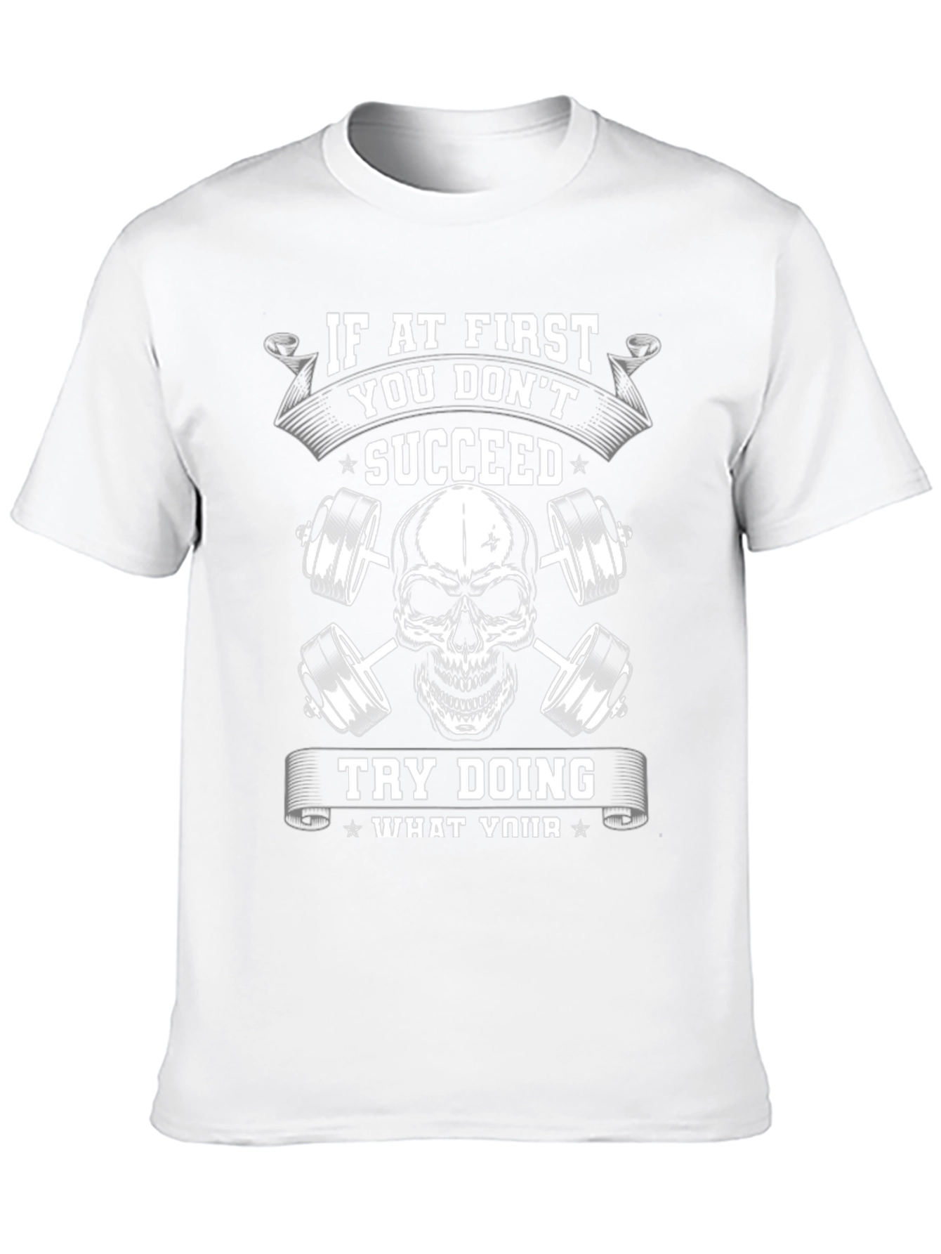 Motivational Gym T-Shirt - Skull and Barbells Design
