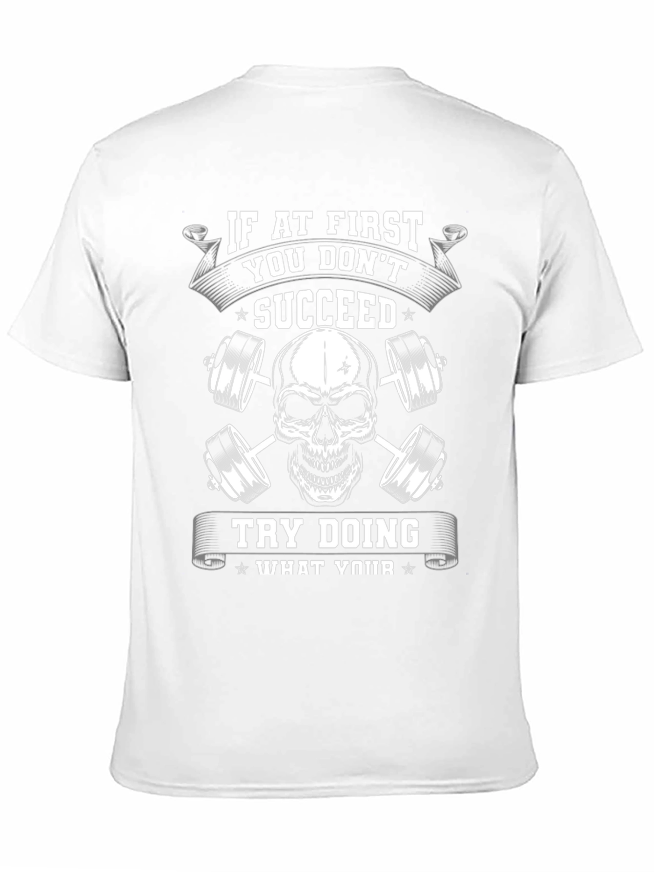 Motivational Gym T-Shirt - Skull and Barbells Design
