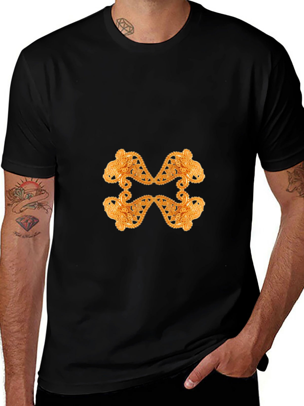 Ornate Gold Pattern Black T-Shirt