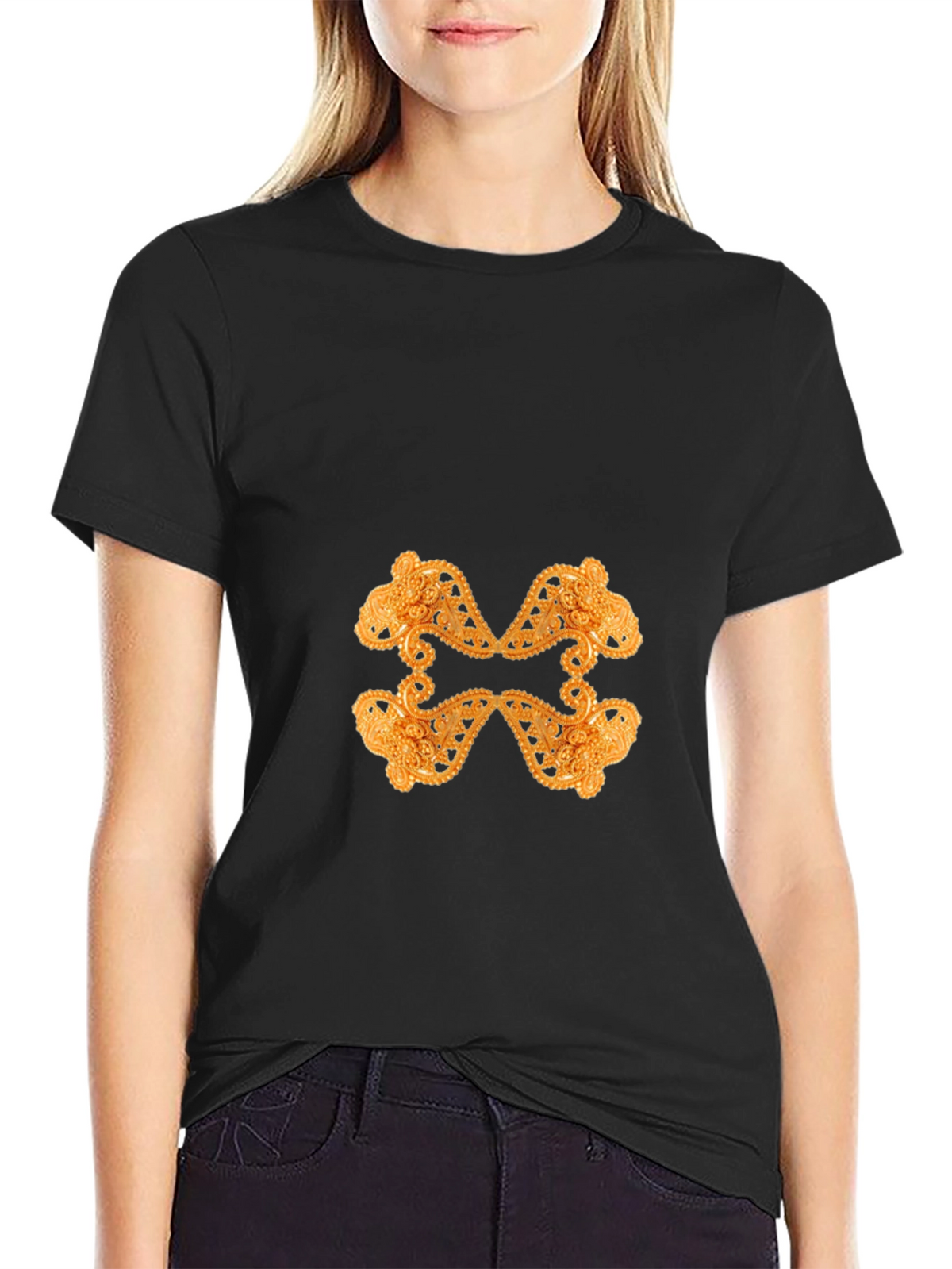 Ornate Gold Pattern Black T-Shirt