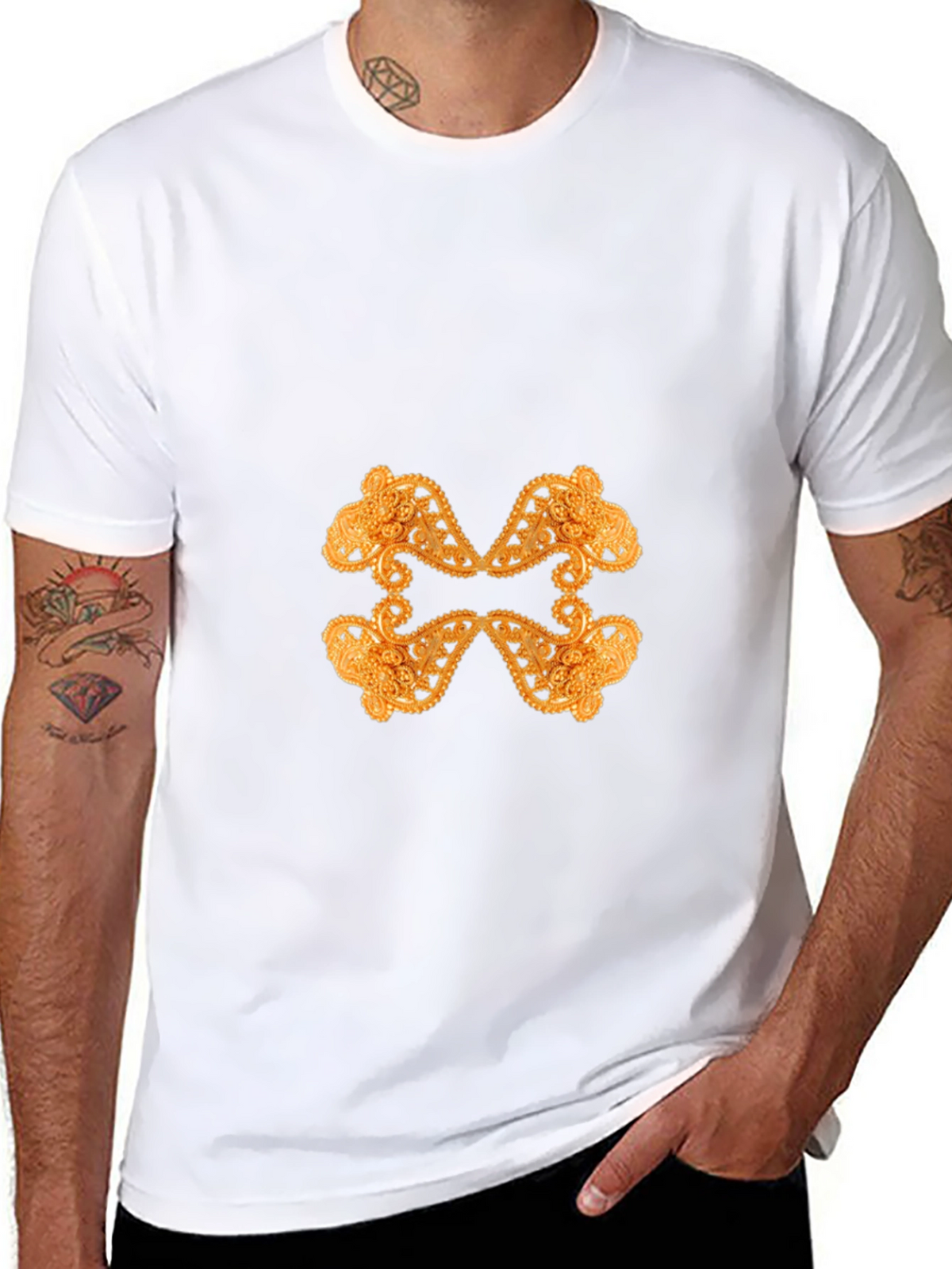 Ornate Gold Pattern Black T-Shirt